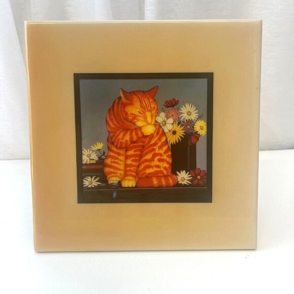 Cat Art Deco Tile Wall Hanging Grander Images USA Made Table Top Art - Picture 4 of 10